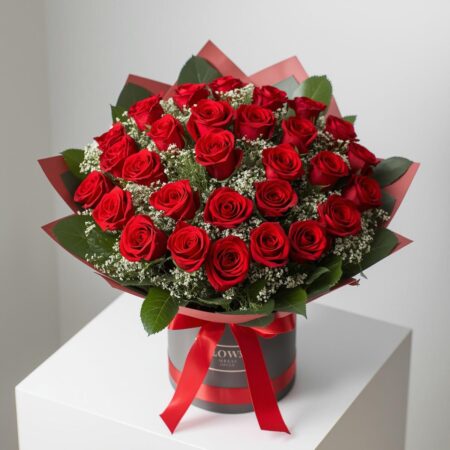 Rose Flower Bouquet – Fresh Red Rose Arrangement Gift (Print-F)