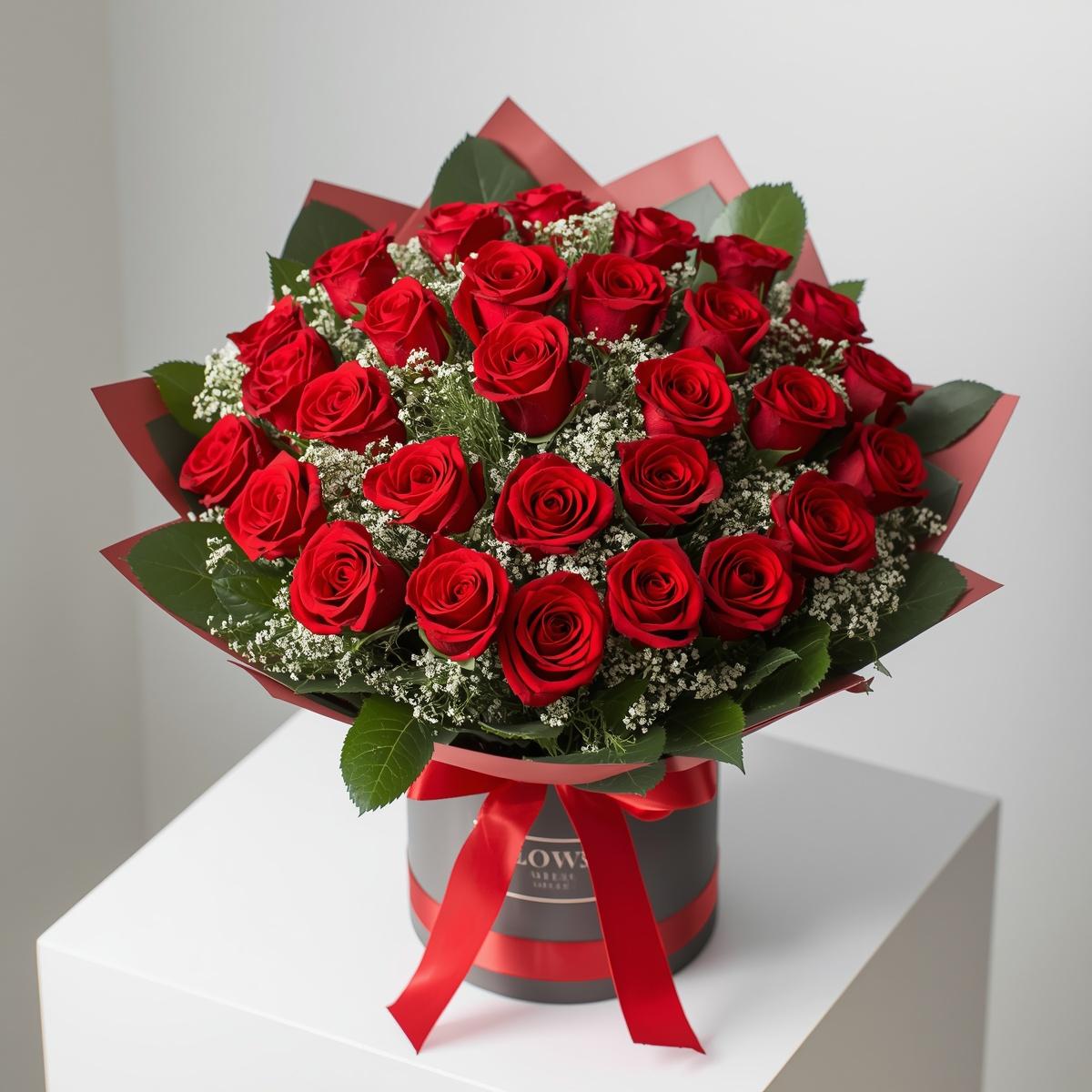 Rose Flower Bouquet – Fresh Red Rose Arrangement Gift (Print-F)